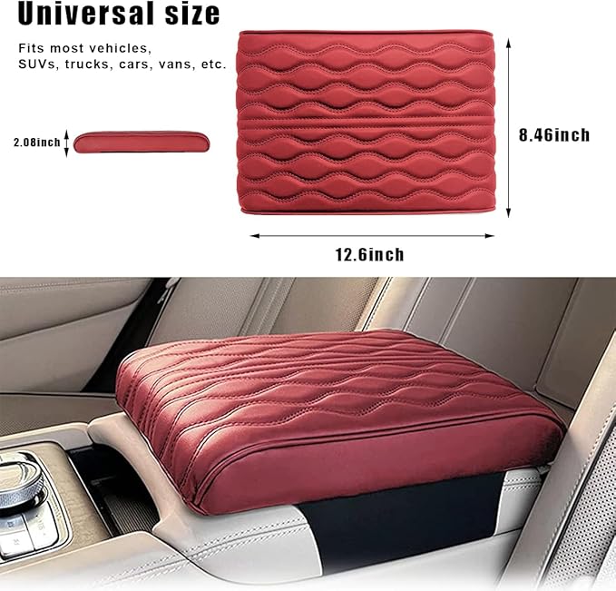 Ziciner Car Center Console Cover, Leather Memory Foam Armrest Cushion Protection Pad, Waterproof Hand Rest Pillow with Height Increase, Universal Accessory for Most Car (Wine Red)