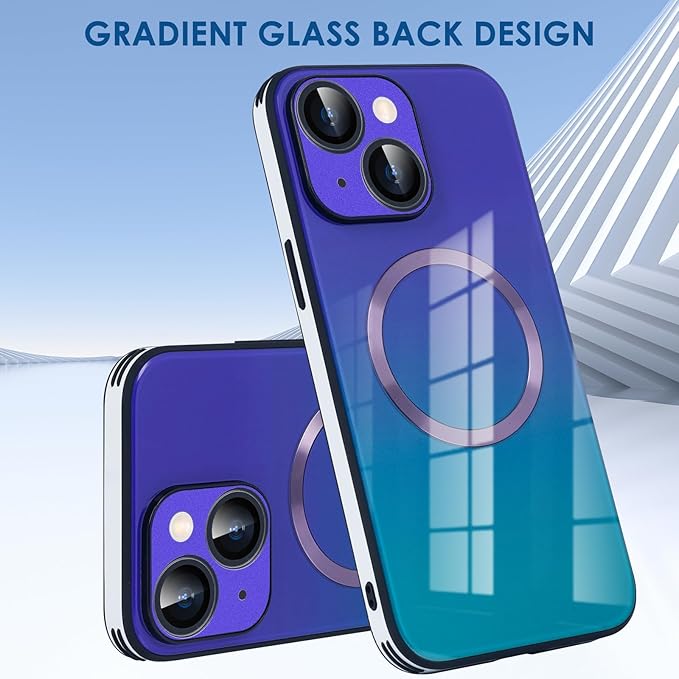 Guppy Compatible with iPhone 14 Plus with MagSafe Case, Magnetic Gradient Case with MagSafe Charging, Gradient Glass Back Cover with Lens Film-Black