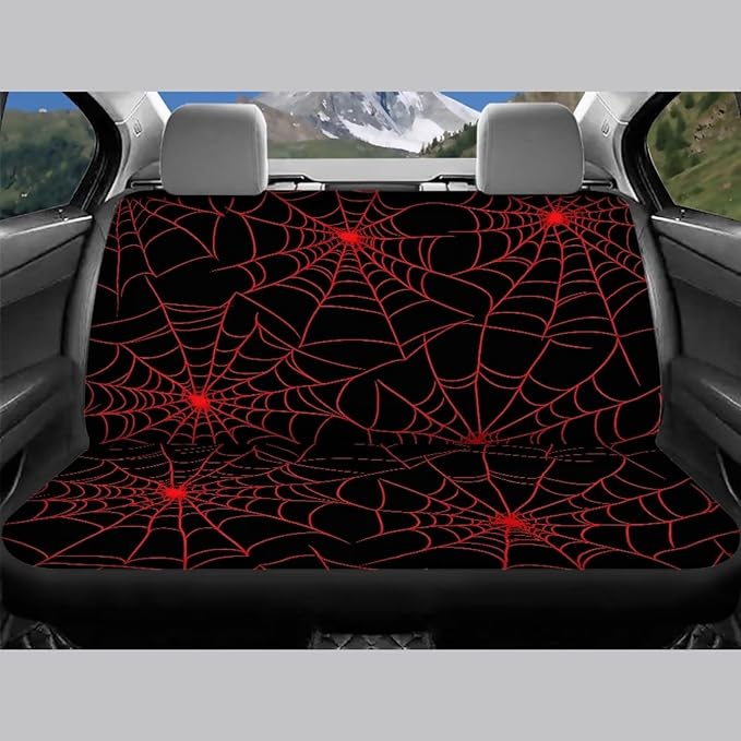 KEIAHUAN Red Spider Web Halloween Car Seat Covers Front and Rear Bench Seat Cushion Cover Universal Fits for Car, SUV, Sedan, Truck