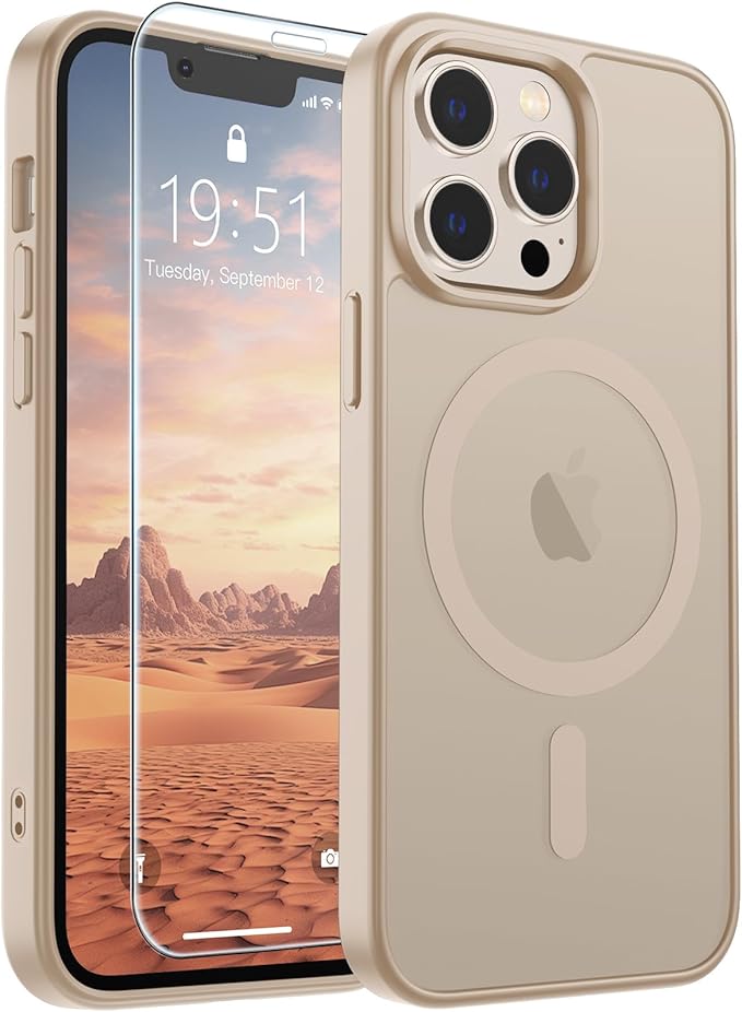 SUPFINE Magnetic for iPhone 12 Pro Max Case(Compatible with MagSafe)(Military Grade Drop Protection) Slim Translucent Matte Shockproof with Anti-Fingerprint Phone Case,Desert Gold