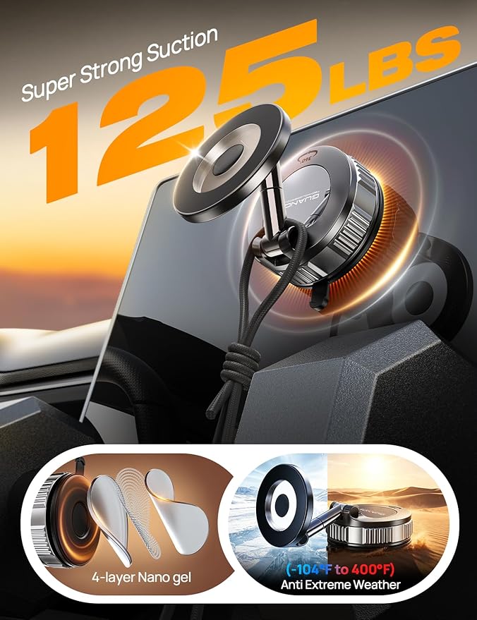 Upgraded Magnetic Car Phone Holder for Magsafe, 360° Adjustable Vacuum Suction Car Phone Mount [98 LBs Suction], Phone Holders for Your Car Fit Phone 17 Pro Max 16 15 14 13 12