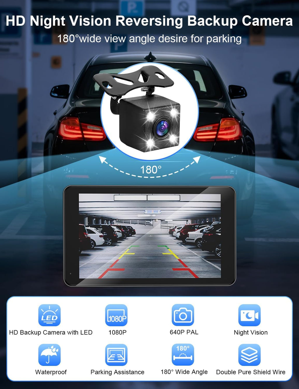 Apple Carplay Screen for Car, 7" HD Portable Car Stereo Touch Screen with Wireless Android Auto, Backup Camera with LED/Mirror Link/Voice Control/Bluetooth/GPS/AUX/FM Satellite Radio for All Vehicles