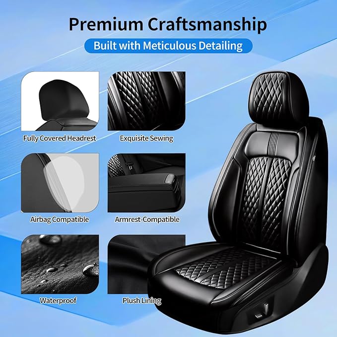 Fit Colorado Car Seat Covers for Select Chevy/Chevrolet Colorado 2015-2026 - Premium Full Coverage Leather, Waterproof & All Weather Seat Cushion Protector, Full Set, Black