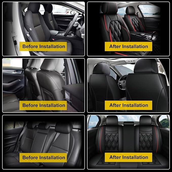 AOMSAZTO Car Seat Covers,Full Set 5 Seats Custom Fit for Ford Taurus 2002-2019,Leather Carseat Automotive Cushion Covers Seat Protector,Airbag Compatible Waterproof Black