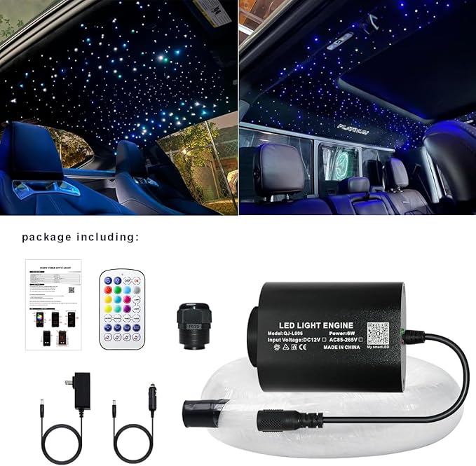 AZIMOM Mini 6W Twinkle 450pcs 0.03in 9.8ft Fiber Optic Starlight Headliner Kit for Car Home End Glow Fiber Strands Sound-Activated APP& Remote Control Starlight Engine