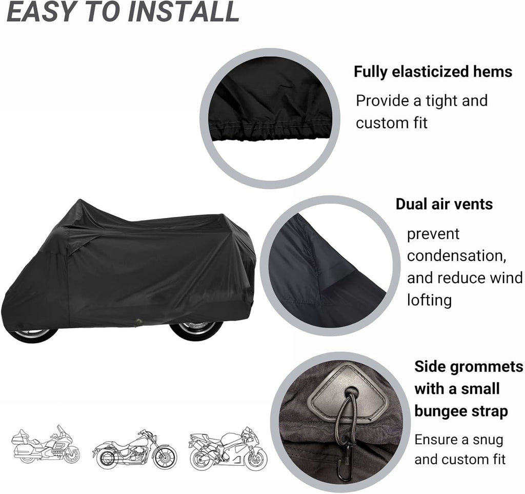 Deluxe Motorcycle Cover, Waterproof All Weather Outdoor Protection Universal Motorcycle Cover, Fade & Tear Proof Polyester fits Motorbike up to 97" L