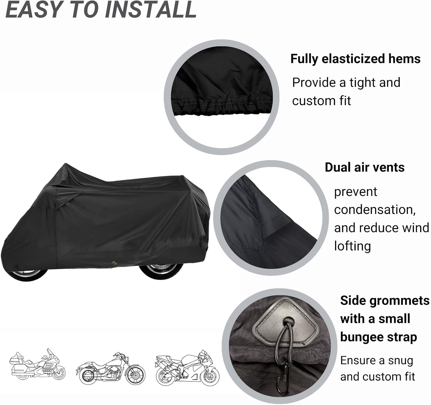 Deluxe Motorcycle Cover, Waterproof All Weather Outdoor Protection Universal Motorcycle Cover, Fade & Tear Proof Polyester fits Motorbike up to 97" L