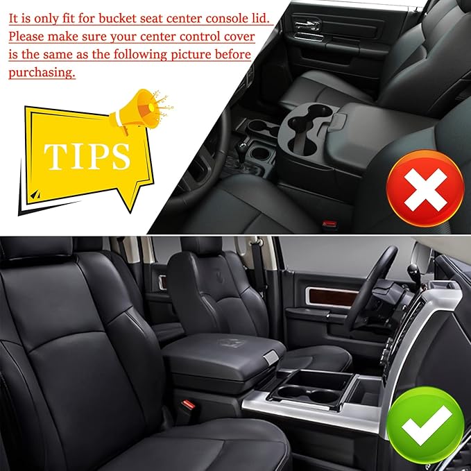 for RAM 1500 2500 3500 4500 5500 2009-2018 Center Console Cover Anti-Scratch Waterproof Leather Armrest Pad Protector Cushion Car Interior Accessories(Black Leather with White Stitches)