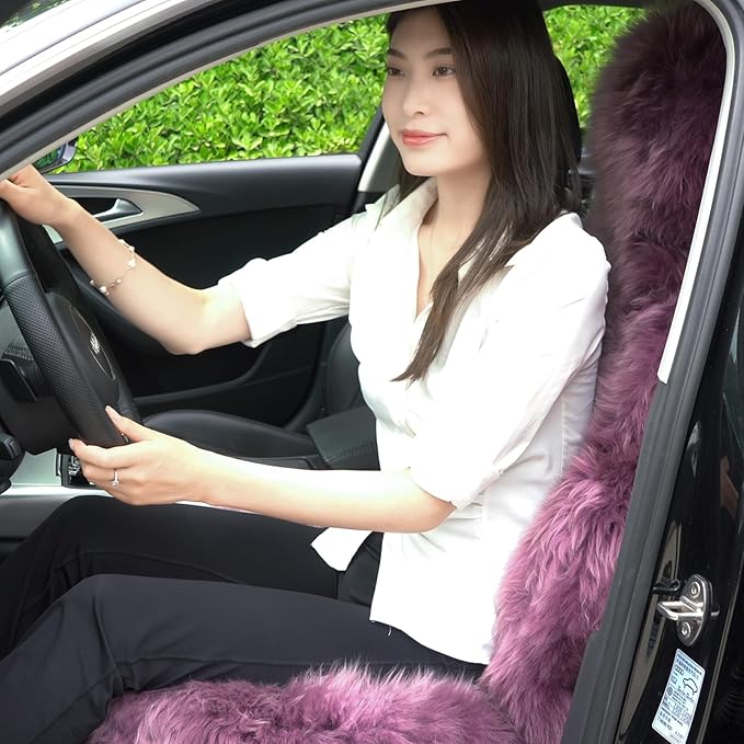 Fluffy Genuine Sheepskin Car Seat Cover-Fuzzy Real Fur Auto Cushion-Universal Fit Soft Long Wool Pad for Front Driver Accessories Protecter Truck, SUV, Van (Peacock Blue, 1 Pcs Front Seat Cover)