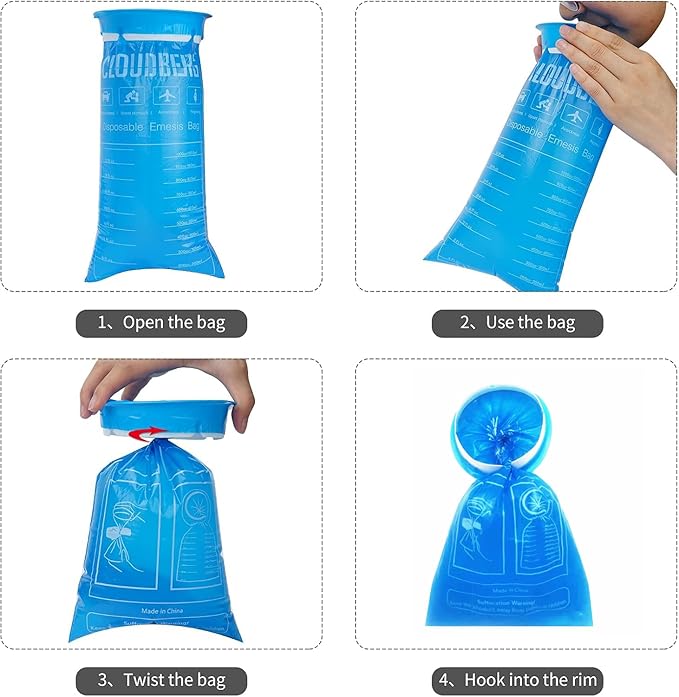 24 Pack Blue Emesis Bags Disposable for Kids, 1000 ml Vomit Bag for Morning Sickness, Portable Nausea Bag for Pregnant Women,Barf Bags with Leak Resistant Design car and Travel
