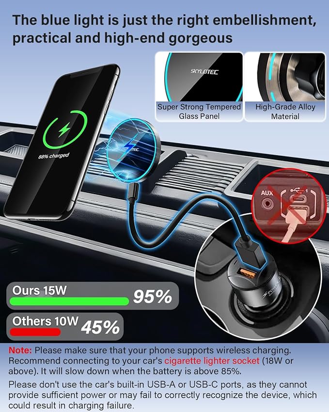 SKYLOTEC Phone Holder for Jeep Wrangler JK JKU 2011-2016 2017 2018 Accessories Car Magnetic Phone Mount Compatible with MagSafe, Strong Magnets Fast Wireless Charger Dashboard Mount Dash Tray