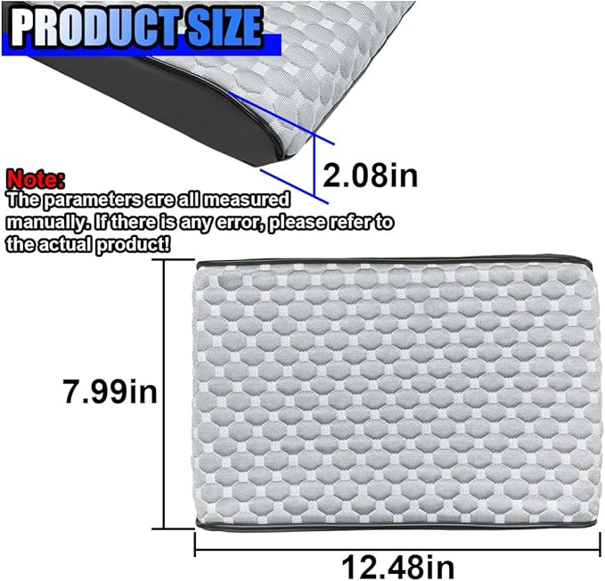 Cool Car Center Console Cushion Pad, Comfortable Ice Silk Car Armrest Cover, Breathable Vehicle Armrest Seat Box Pad Memory Foam, Auto Interior Protection Accessory, Universal for Summer (Black/Grey)