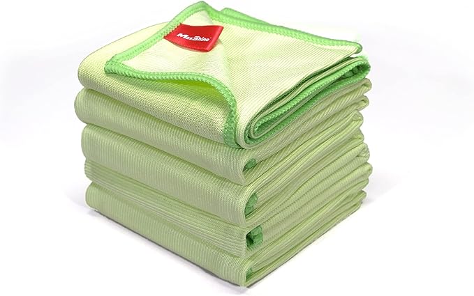 Maxshine 16” x 16” Universal Glass Cleaning Microfiber Towels, 5-Pack (300GSM) | Professional Streak-Free Towels | Lint-Free, High-Clarity Cloths for Car Windows, Mirrors & Glass Surfaces
