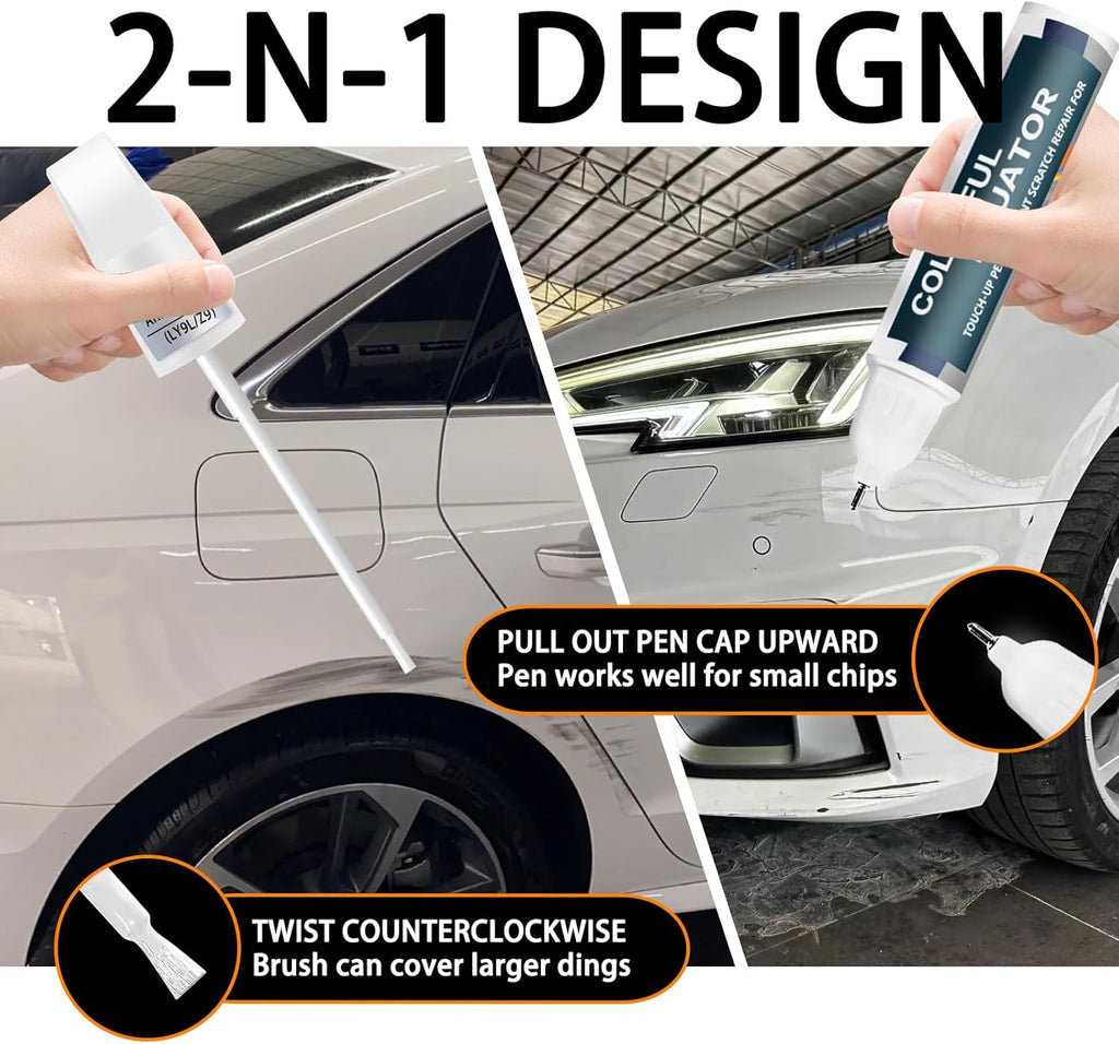Carrara White(LC9A) Touch Up Paint Compatible with Audi, Car Paint Pen Scratch Repair Two-In-One Touch Up Paint, Premium Car Scratch Remover for Deep Scratches