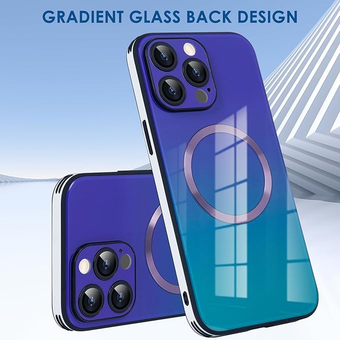 Guppy Compatible with iPhone 14 Pro with MagSafe Case, Magnetic Gradient Case with MagSafe Charging, Gradient Glass Back Cover with Lens Film-Purple