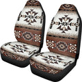 ELEQIN Car Seat Covers Two Front Only for Car, Brown Aztec Geometric Automotive Interior Covers, Quick Setup Universal Fit Seat Covers for Car, Truck, SUV