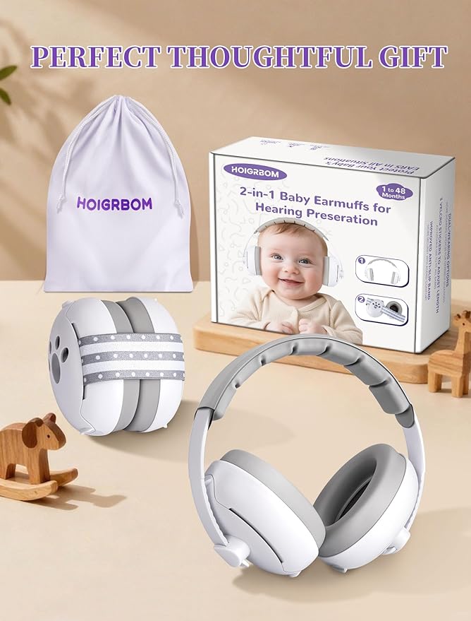 Baby Headphones for Noise, 2-in-1 Baby Ear Muffs Noise Protection for Ages 0-48 Months