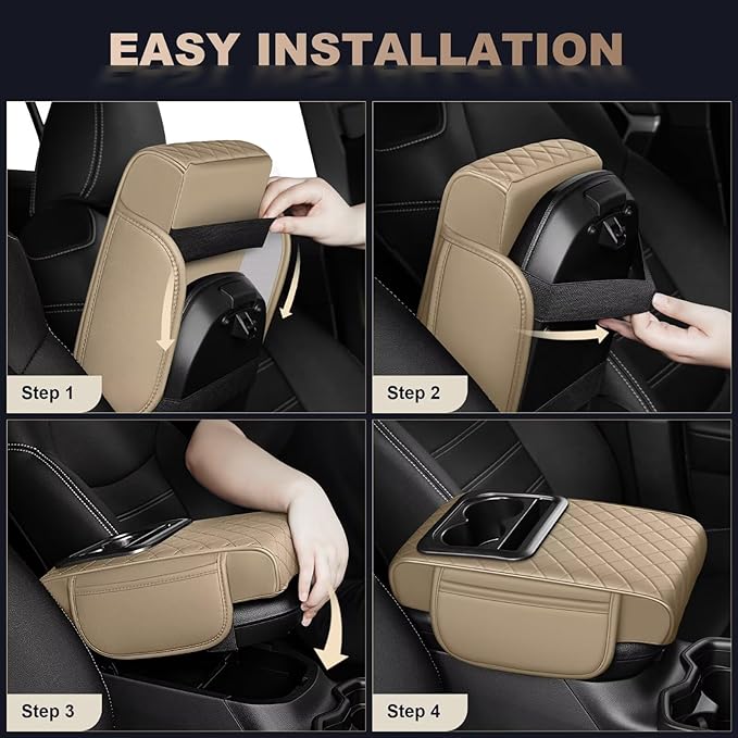 Center Console Cover Fit for Venza Faux Leather Car Armrest Cushion with Storage Bags, Cup Holder ＆ Phone Storage Multifunctional Middle Console Cover(Beige)