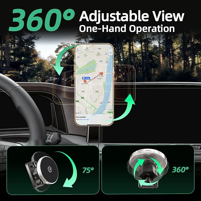 Magnetic Phone Holder for Volkswagen Atlas (2024 2025 2026, 12inch) / VW Altas Cross Sport, 15W Wireless Car Charger for iPhone & Samsung, 360 & Hands Free, with Storage Box, New Car Accessories