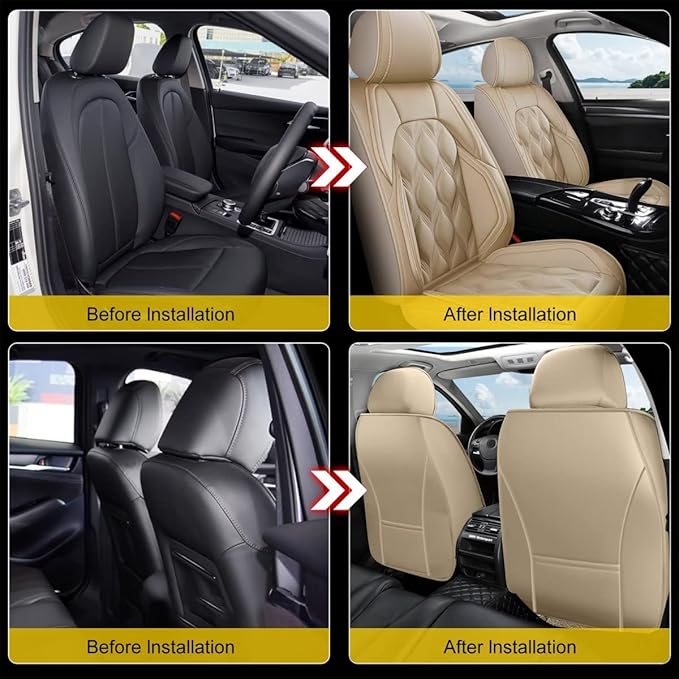 AOMSAZTO Car Seat Covers,2 Front Seats Custom Fit for Nissan Murano 2011-2025 2026,Leather Car Seat Cover Seat Cushion Protector,Airbag Compatible Waterproof Beige