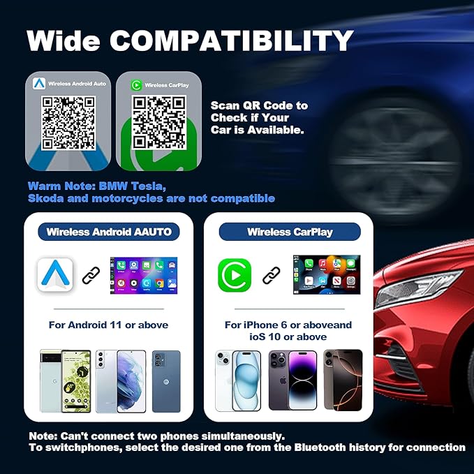 2-in-1 Wireless CarPlay & Android Auto Adapter, Mini USB Design for Cars with Built-in Wired Apple CarPlay 2025 Upgrade Plug & Play CarPlay Dongle Converts Wired CarPlay to Wireless, Fast Auto-Connect