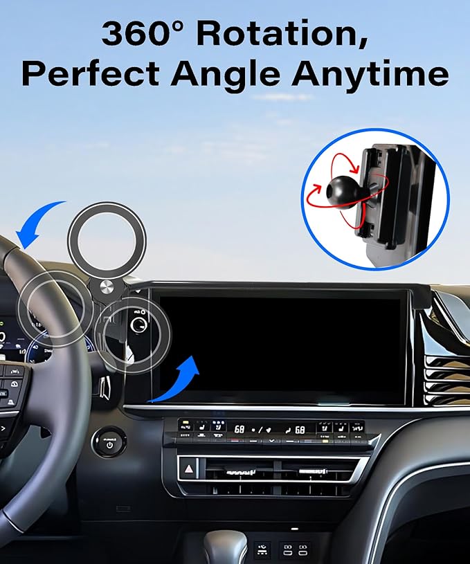 Car Phone Holder for Toyota Camry 2025 2026 Accessories Apply to 12.3 Inch Touch Screen Fixed Clip MagSafe Cell Phone Mount Hands-Free 360° Rotation