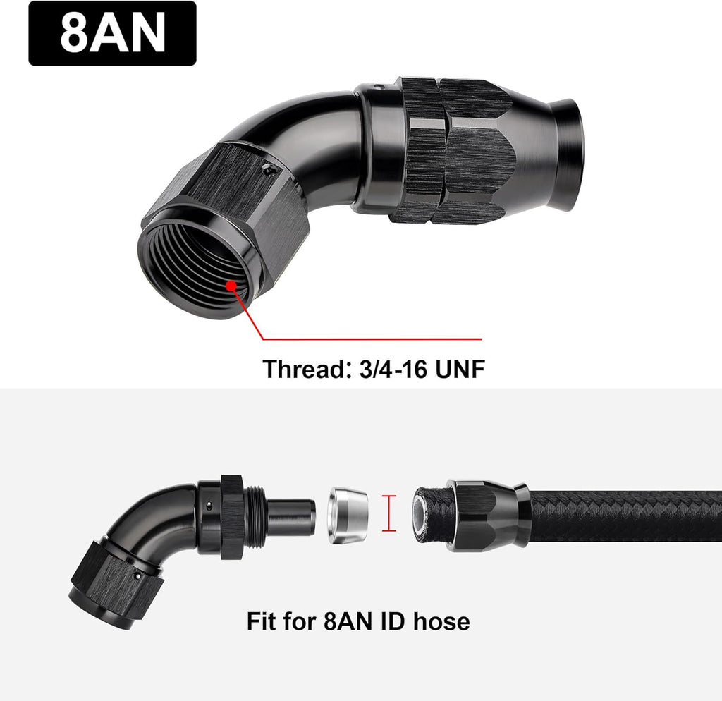 EVIL ENERGY 8AN 60 Degree PTFE One Piece Full Flow End Hose Fitting Aluminum Black