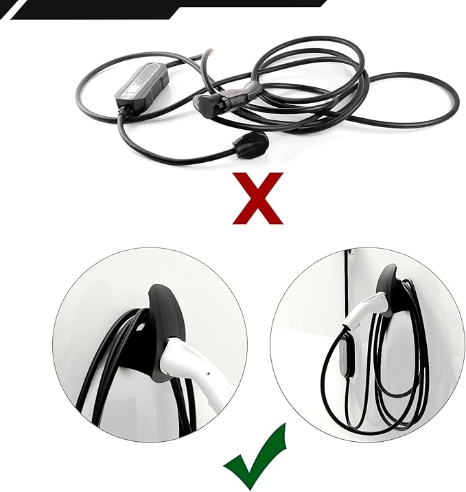 SEVEN SPARTA Charging Cable Holder with Chassis Bracket Compatible with J1772 EVs Charger Cable Organizer Car Accessories Wall Connector, Patent Approved (Black for J1772 EVs)