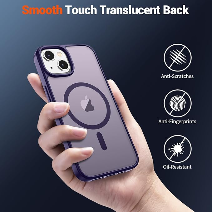 SUPFINE Magnetic for iPhone 15 Case (Compatible with MagSafe) (Military Grade Drop Protection) Slim Translucent Matte Shockproof with Anti-Fingerprint Phone Case, Dark Purple