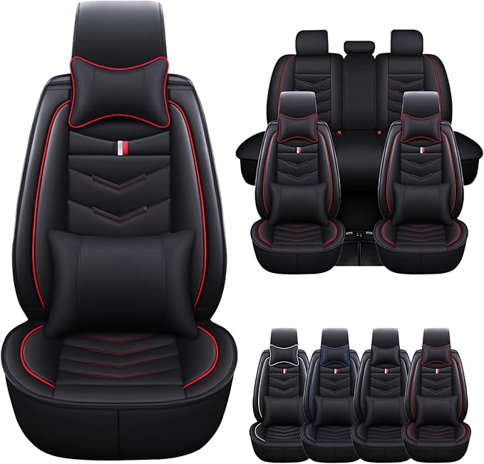 Car Seat Cover for Ford Explorer 2000-2025, Waterproof Durable Compatible Airbag, Premium Leather Seat Protector(5 Seats Luxury,Black Red)