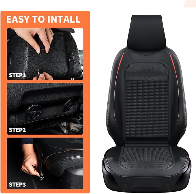 FLORICH Front Car Seat Covers Leather Seat Covers Waterproof Seat Cushion Protector Universal Fit for Cars SUV Truck Van, Black&Red, 1PCS
