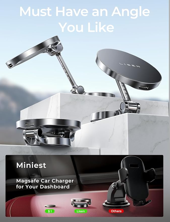 LISEN for Magsafe Car Charger, 15W Ultra Magnetic Car Phone Holder, for Magsafe Car Mount Charger Metal Dashboard Cell Phone Car Mount for iPhone 16 15 14 13 12Pro Max Plus