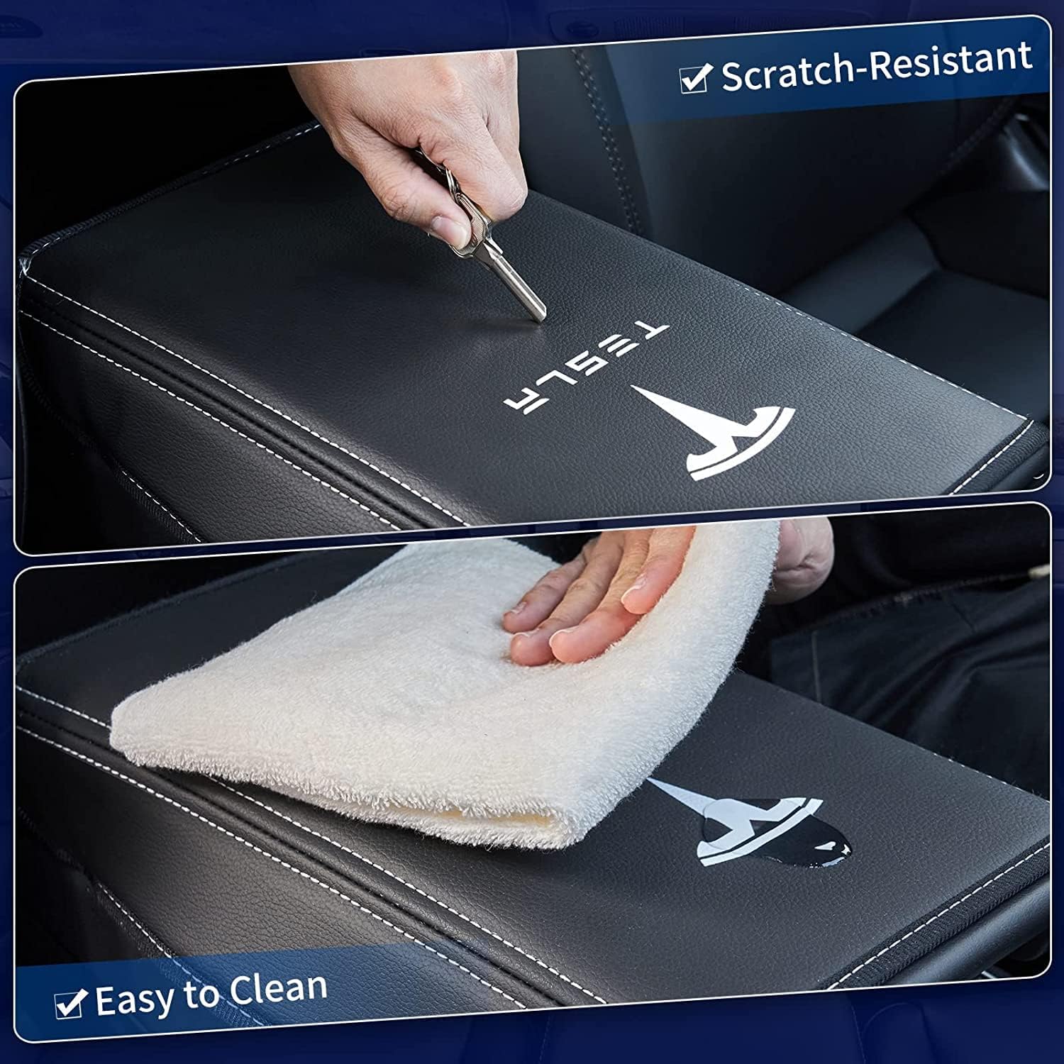 Car Armrest Cover for Tesla Model 3 Y Leather Center Console Armrest Box Cover Anti-Scratch Protector Pad Interior Accessories for Tesla Model 3 Model Y 2017-2023
