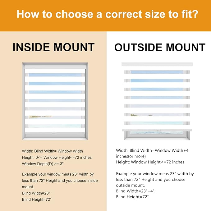 Persilux Cordless Zebra Shades (47" W X 72" H, White) Free-Stop Window Shades Dual Layer Light Control for Day and Night, Light Filtering Sheer Blinds for Windows, Easy to Install