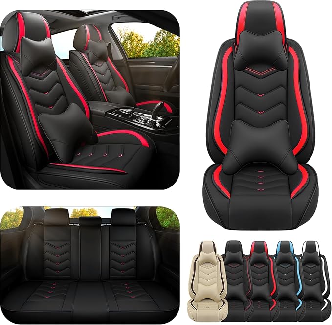 Car Seat Covers for Lexus ES 350 2007-2026, Premium Nappa Leather Car Seat Cover, Stylish Sport Seat Covers， Automobile Seat Cover Sets.(Luxury 5 Seats/Black Red)