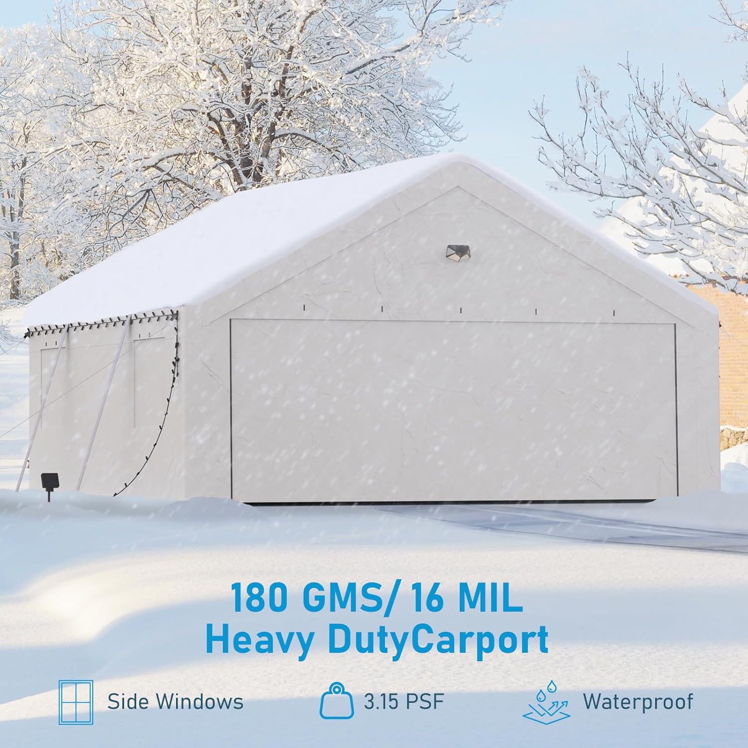 20x20 Carport Canopy, Heavy Duty Car Port, Portable Car Ports Garage with 2 Roll-Up Zipper Drive Through Doors, White