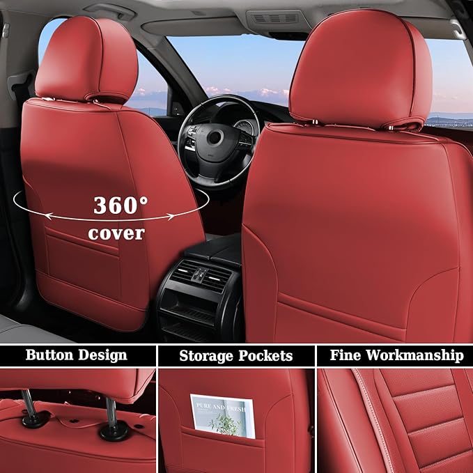 Coverado Car Seat Covers Front, Seat Covers for Cars, Waterproof 2-Pack Car Seat Cushions, Leather Carseat Seat Protectors, Universal Seat Covers Fit for Most Sedans SUV Pick-up Trucks(Red)