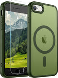 SUPFINE Magnetic for iPhone SE Case 2022 (3rd)/2020 (2nd), iPhone 8 Case (Compatible with MagSafe) (Military Grade Drop Protection) Slim Translucent Matte Phone Case, Cangling Green