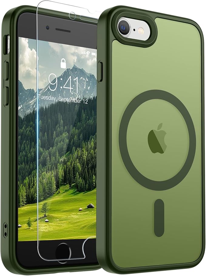 SUPFINE Magnetic for iPhone SE Case 2022 (3rd)/2020 (2nd), iPhone 8 Case (Compatible with MagSafe) (Military Grade Drop Protection) Slim Translucent Matte Phone Case, Cangling Green