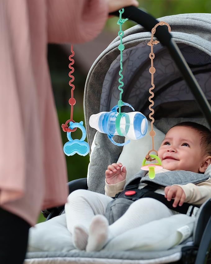 LittleHugs Toy Straps for Baby, 5pcs Adjustable Toy Holder for Stroller Accessories, Silicone Tether Pacifier Clip, No Throw Travel Essential Leash for High Chair, Car Seat (4-Pack)