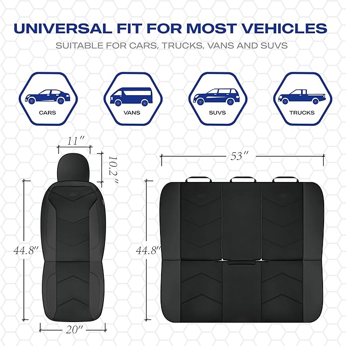 Skechers Memory Foam Seat Covers,Leather Car Seat Covers, Ultimate Comfort & Support Front Seat Covers Airbag Compatible, Automotive Universal Fit Most for SUVs, Vans, Sedans, Cars, Trucks,Black