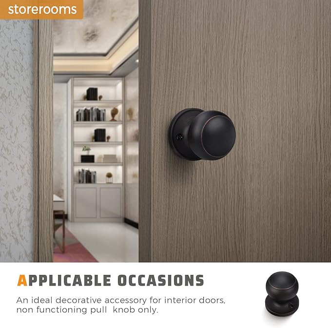 KNOBWELL 6 Pack Bronze Dummy Door Knob, Single Sided Handle for Closets, French Double Doors, and Pantry, Oil Rubbed Bronze One Side Non-Turning Interior Push/Pull Door Knob