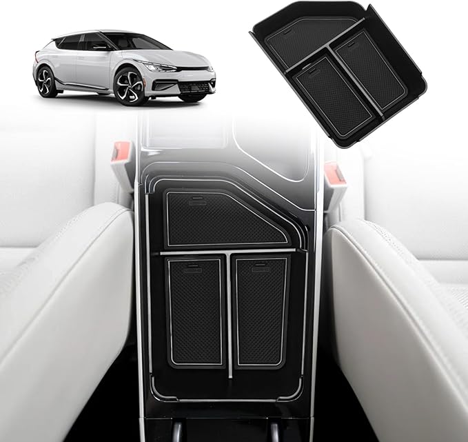 BestEvMod Center Console Organizer Compatible with 2025 2022-2024 Kia EV6 Accessories Tray Interior Accessories Armrest Storage Box ABS Material with PVC Trim (Middle Organizer)