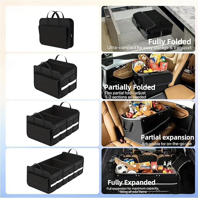 CloudDream Car Trunk Organizer and Storage, 35.4" Large Foldable Cargo Storage with 3 Compartments & 6 Pockets, Waterproof Collapsible Organizer for SUV, Truck, Minivan, Sedan, Auto Accessories