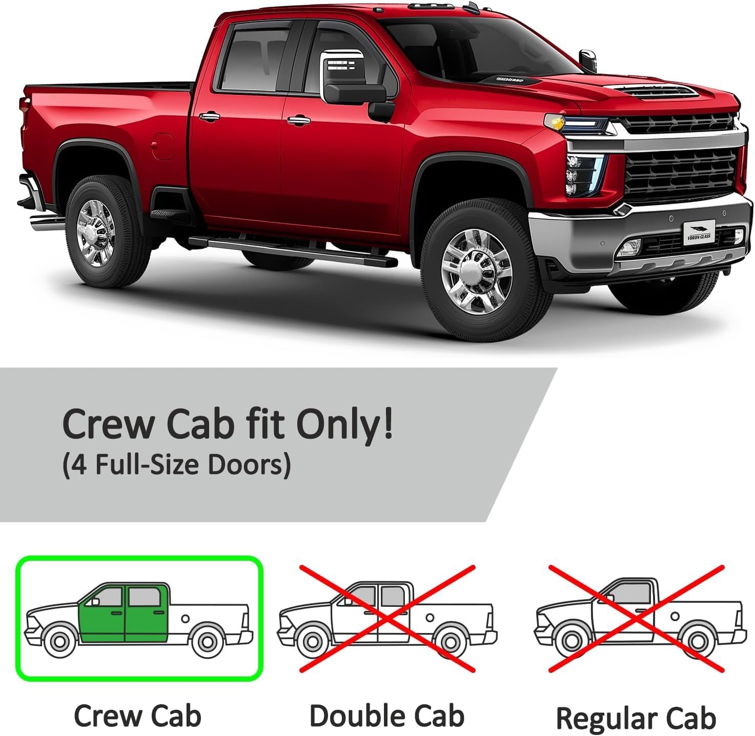Voron Glass in-Channel Extra Durable Rain Guards for Chevrolet (Chevy) Silverado/GMC Sierra 2500HD/3500HD 2020-2025 Crew Cab, Window Deflectors, Vent Window Visors, 4 Pieces - 200298