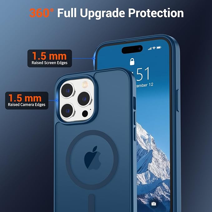 SUPFINE Magnetic for iPhone 14 Pro Max Case with Screen Protector (Compatible with MagSafe) (Military Grade Drop Protection) Translucent Matte Shockproof with Anti-Fingerprint Phone Case,Deep Blue