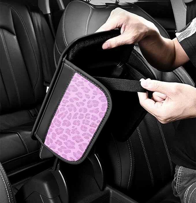 Dotesy Pink Cheetah Print Car Center Console Cover,Microfiber Leather Car Armrest Pad Cushion with 2 Storage Bags,Universal Car Armrest Storage Box Car Interior Accessories for Most Vehicles