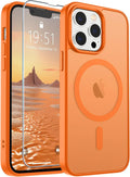 SUPFINE Magnetic for iPhone 13 Pro Max Case with Screen Protector (Compatible with MagSafe) (Military Grade Drop Protection) Translucent Matte Shockproof Phone Cover,Starry Orange