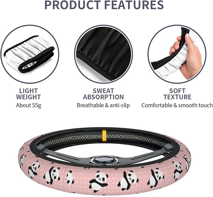 Cute Panda Polka Dot Universal 15 Inch Steering Wheel Covers Non Slip Neoprene Car Wrap Cover for Adults