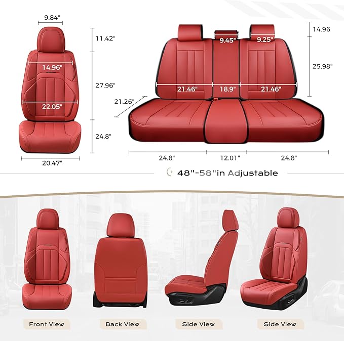 Coverado Car Seat Cover, Cover for Cars Front Seat, Premium Leather, Universal Fit Waterproof Seat Protectors, Car Seat Cushion Non-Slip for Most Cars-Red